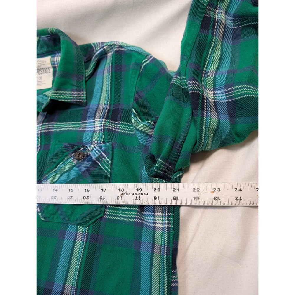 Aeropostale Mens Plaid Flannel Button Down Shirt Medium Green Blue - Picture 5 of 8